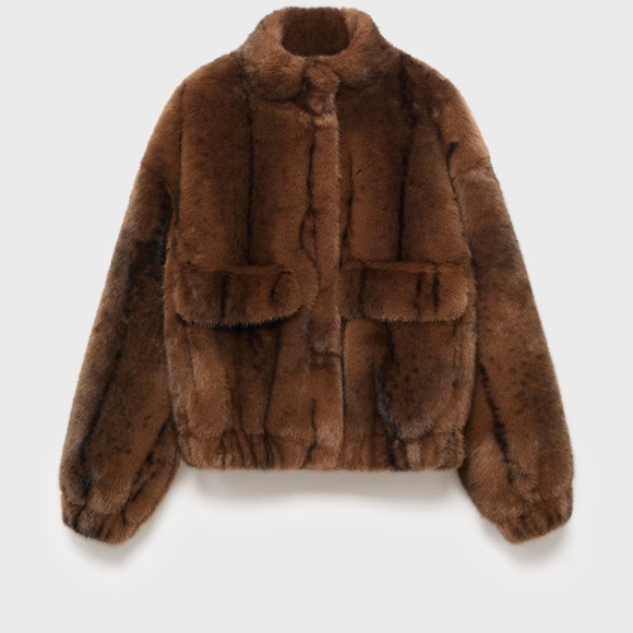 Mango - Faux Fur Jacket with Pockets - Picture 6 of 6
